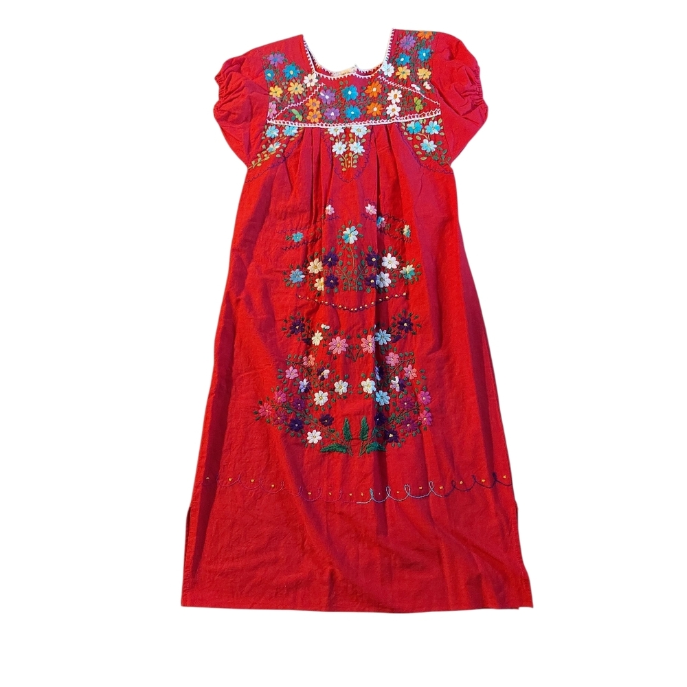 Red Floral Embroidered Dress